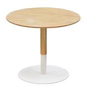 Table basse design ronde 'HIGH DUBELZON' tablette en bois et pied central en métal blanc - Ø 48 cm