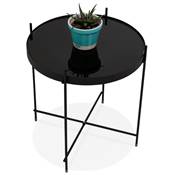 Table d'appoint guéridon pliable 'SMALL ELEMENTO' plateau en verre noir 4 pieds métal noir - Ø 40 cm