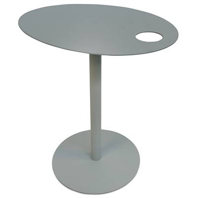 Table d'appoint guéridon design ovale 'DRINK' tablette et pied central en métal gris - 42 x 31 cm