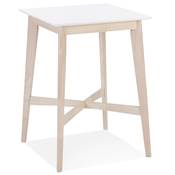Table haute design carré 'RUSTIK' en bois blanc avec 4 pieds en bois naturel