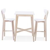 Table haute design carré 'RUSTIK' en bois blanc avec 4 pieds en bois naturel