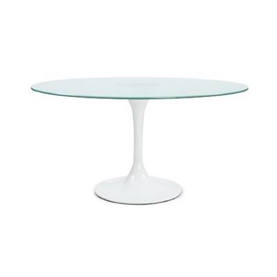 Table / table de réunion 'Pluton' plateau en verre pied central en fibre de verre blanc – Ø 140 cm