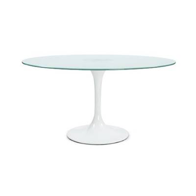 Table à diner / de réunion 'Pluton' plateau en verre pied central en fibre de verre blanc – Ø 140 cm