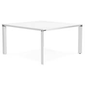 Table réunion / bureau bench 'BIG AFER' bois blanc pieds métal blanc et chromé - 140 x 140 cm