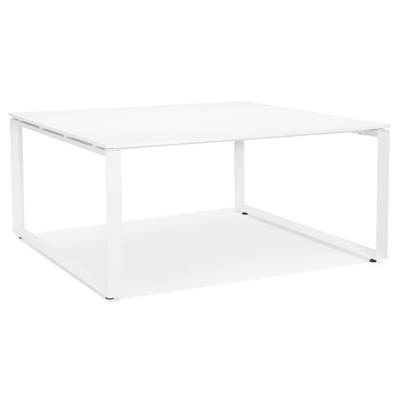 Table de réunion / bureau bench design 'LITTLE MEET' blanc en bois pieds métal blanc - 140 x 140 cm