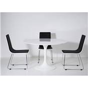 Table / table de réunion 'Tulipe' blanche plateau bois laqué pied central fibre de verre – Ø 120 cm