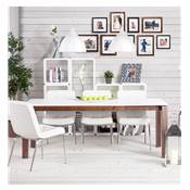 Table / table de réunion scandinave extensible 'Lund' plateau blanc 4 pieds noyer - 150(200) x 90 cm