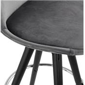 Tabouret de bar 'BLACK CIRCLE' velours gris 4 pieds bois noir repose pieds métal chromé dossier haut