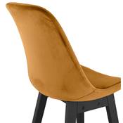 Tabouret de bar design 'CHAIRMAN BLACK EDITION' en velours moutarde 4 pieds bois noir dossier haut