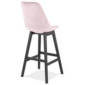 Tabouret de bar design 'CHAIRMAN BLACK EDITION' en velours rose 4 pieds en bois noir dossier haut