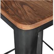 Tabouret de bar design industriel carré 'METALLO' assise bois avec dossier 4 pieds métal gris foncé