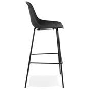 Tabouret de bar design intérieur/extérieur 'RAINY' perforé noir 4 pieds en métal noir dossier haut