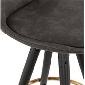 Tabouret de bar 'MODEN' microfibre grise 4 pieds bois noir repose pieds et pieds doré dossier haut