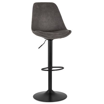 Tabouret bar réglable 'BAROK' pivotant microfibre grise pied et repose pieds métal noir dossier haut