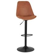 Tabouret bar réglable 'BAROK' pivotant microfibre marron pied métal noir repose pieds dossier haut