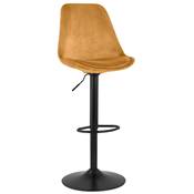 Tabouret bar réglable 'BAROK' pivotant velours moutarde pied et repose pieds métal noir dossier haut
