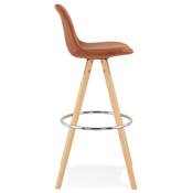 Tabouret de bar scandinave 'CIRCLE' microfibre marron 4 pieds bois repose pieds chromé dossier haut
