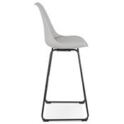 Tabouret de bar design 'GUSTO' gris avec pieds tréteaux et repose pieds en métal noir dossier haut