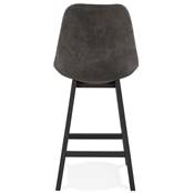 Tabouret snack mi-hauteur 'CHAIRMAN MINI BLACK EDITION' microfibre grise 4 pieds noir dossier haut