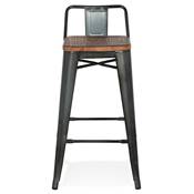 Tabouret de snack mi-hauteur industriel carré 'METALLO MINI' assise bois dossier 4 pieds gris foncé