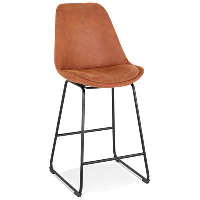 Tabouret de snack mi-hauteur 'GUSTO MINI' microfibre marron pieds tréteaux métal noir dossier haut