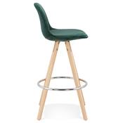 Tabouret snack mi-hauteur scandinave 'CIRCLE MINI' velours vert 4 pieds bois et chromé dossier haut