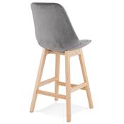 Tabouret de snack mi-hauteur scandinave 'CHAIRMAN MINI' velours gris 4 pieds bois dossier haut