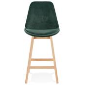 Tabouret de snack mi-hauteur scandinave 'CHAIRMAN MINI' velours vert 4 pieds bois dossier haut