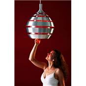 Suspension design 'Space Sphère' en aluminium brossé et rouge réglable en hauteur