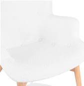 Fauteuil à oreilles capitonné design scandinave 'ELEGAN' en tissu bouclé blanc pieds en bois naturel