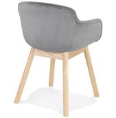 Chaise design à accoudoirs 'MAJESTY' en velours gris et 4 pieds en bois naturel
