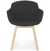 Chaise design à accoudoirs 'MAJESTY' en tissu noir et 4 pieds en bois naturel