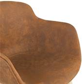 Chaise design à accoudoirs 'MAJESTY' en microfibre marron et 4 pieds en bois naturel