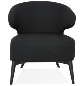 Fauteuil lounge design à accoudoirs 'BLACK COBBE' en tissu noir pieds en bois noir