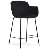 Tabouret de snack design à accoudoirs 'CARINO MINI' en velours noir 4 pieds métal noir dossier haut