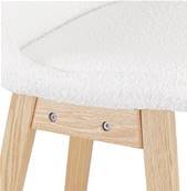 Tabouret de snack mi-hauteur design scandinave 'Chairman Mini' tissu bouclé blanc avec 4 pieds en bois naturel et dossier haut