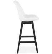 Tabouret de bar design scandinave 'Chairman Black Edition' en tissu bouclé blanc avec 4 pieds en bois noir et dossier haut