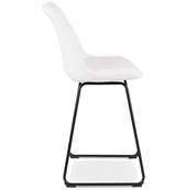 Tabouret de snack mi-hauteur design 'GUSTO MINI' en tissu bouclé blanc avec pieds tréteaux et repose pieds en métal noir dossier haut