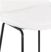 Tabouret de snack mi-hauteur design 'GUSTO MINI' en tissu bouclé blanc avec pieds tréteaux et repose pieds en métal noir dossier haut