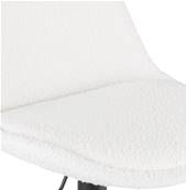 Tabouret de bar réglable design 'BAROK' pivotant en tissu bouclé blanc pied et repose pieds en métal noir dossier haut