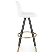 Tabouret de bar 'Moden' tissu bouclé blanc 4 pieds bois noir repose pieds et pieds doré dossier haut