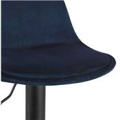 Tabouret de bar réglable 'LUSSO' pivotant velours bleu pied et repose pieds métal noir dossier haut