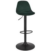 Tabouret de bar réglable 'LUSSO' pivotant velours vert pied et repose pieds métal noir dossier haut