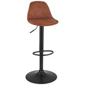 Tabouret bar réglable 'LUSSO' pivotant microfibre marron pied repose pieds métal noir dossier haut