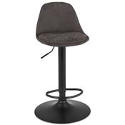 Tabouret bar réglable 'LUSSO' pivotant microfibre grise pied et repose pieds métal noir dossier haut