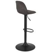 Tabouret bar réglable 'LUSSO' pivotant microfibre grise pied et repose pieds métal noir dossier haut