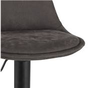 Tabouret bar réglable 'LUSSO' pivotant microfibre grise pied et repose pieds métal noir dossier haut