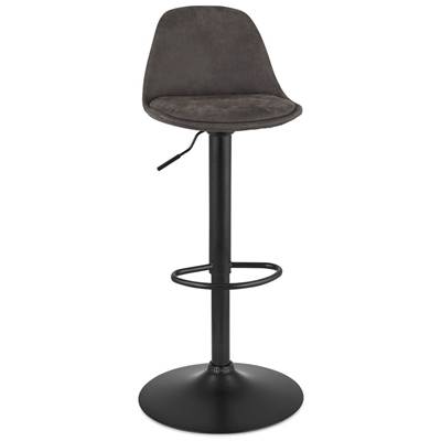 Tabouret bar réglable 'LUSSO' pivotant microfibre grise pied et repose pieds métal noir dossier haut