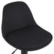 Tabouret de bar réglable 'LUSSO' pivotant en tissu noir pied et repose pieds métal noir dossier haut