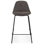 Tabouret snack mi-hauteur baroque 'Tekno Mini' microfibre gris foncé 4 pieds métal noir dossier haut